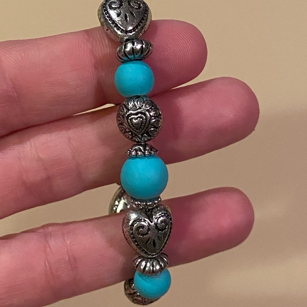 🤩NWT kids turq color bead & pewter color bracelet